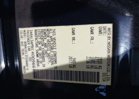 2014 Nissan Altima 2.5 Sv z USA, uszkodzony, nr VIN 1N4AL3AP9EC400966